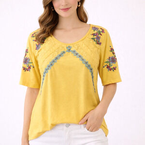 Sundance Splendor In Bloom Yellow Floral Embroidered Lace Top - Size Medium